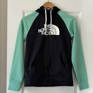 North Face Sea Foam Green & Grey Full Zip Hoodie w MEASUREMENTS Sz S